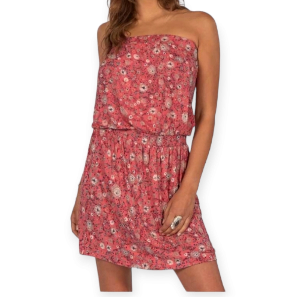 NWOT Billabong red floral strapless blouson dress Womens Large